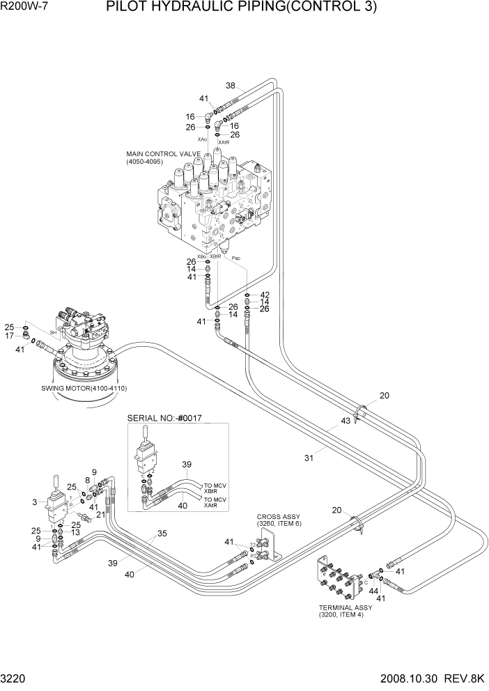 Схема запчастей Hyundai R200W7 - PAGE 3220 PILOT HYD PIPING(CONTROL 3) ГИДРАВЛИЧЕСКАЯ СИСТЕМА