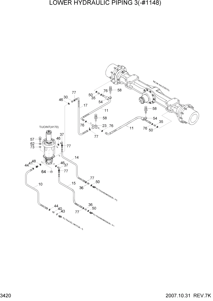 Схема запчастей Hyundai R200W7 - PAGE 3420 LOWER HYD PIPING 3(-#1148) ГИДРАВЛИЧЕСКАЯ СИСТЕМА