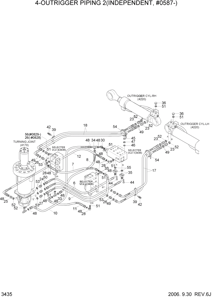 Схема запчастей Hyundai R200W7 - PAGE 3435 4-OUTRIGGER PIPING 2(INDEPENDENT,#0587-) ГИДРАВЛИЧЕСКАЯ СИСТЕМА