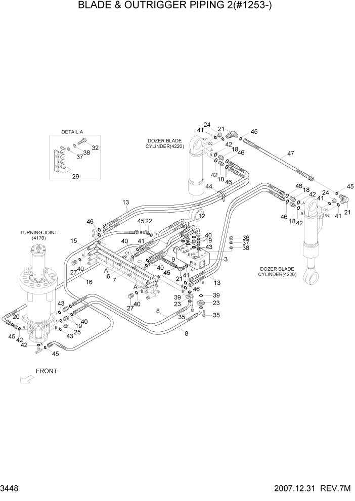 Схема запчастей Hyundai R200W7 - PAGE 3448 F/DOZER & R/DOZER PIPING 2(#1253-) ГИДРАВЛИЧЕСКАЯ СИСТЕМА