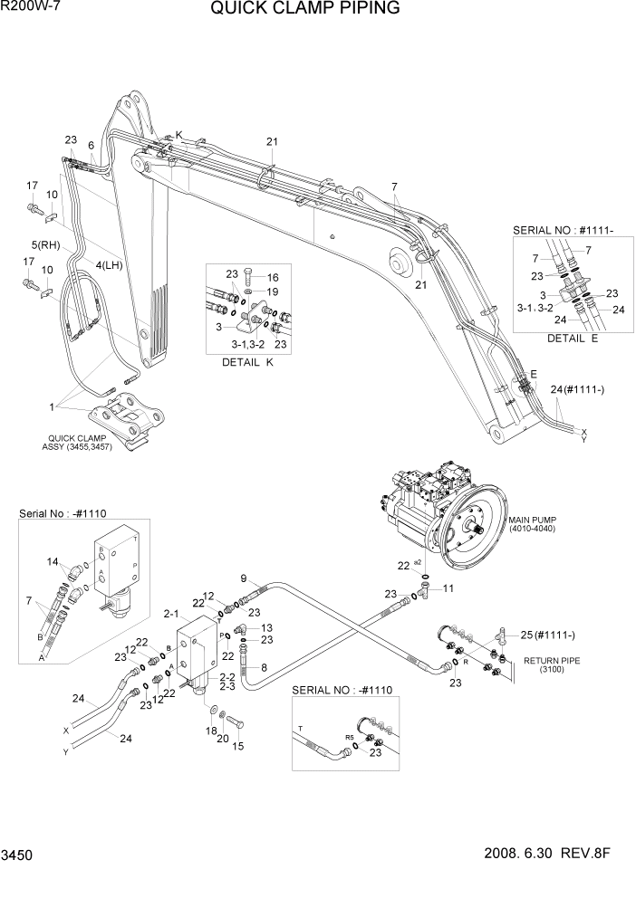 Схема запчастей Hyundai R200W7 - PAGE 3450 QUICK CLAMP PIPING ГИДРАВЛИЧЕСКАЯ СИСТЕМА