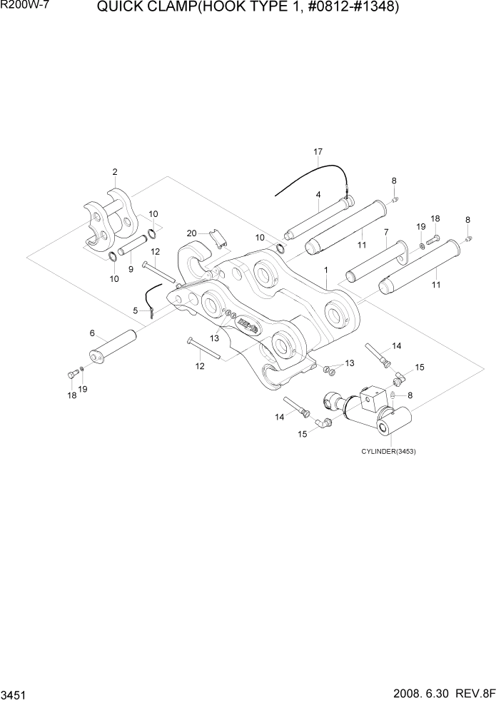 Схема запчастей Hyundai R200W7 - PAGE 3451 QUICK CLAMP(HOOK TYPE 1, #0812-#1348) ГИДРАВЛИЧЕСКАЯ СИСТЕМА