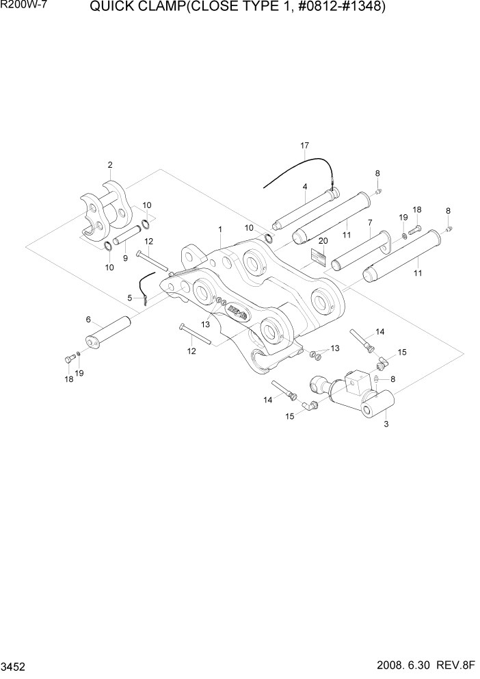 Схема запчастей Hyundai R200W7 - PAGE 3452 QUICK CLAMP(CLOSE TYPE 1, #0812-#1348) ГИДРАВЛИЧЕСКАЯ СИСТЕМА