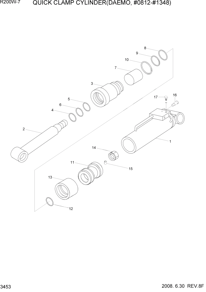 Схема запчастей Hyundai R200W7 - PAGE 3453 QUICK CLAMP CYLINDER(#0812-#1348) ГИДРАВЛИЧЕСКАЯ СИСТЕМА