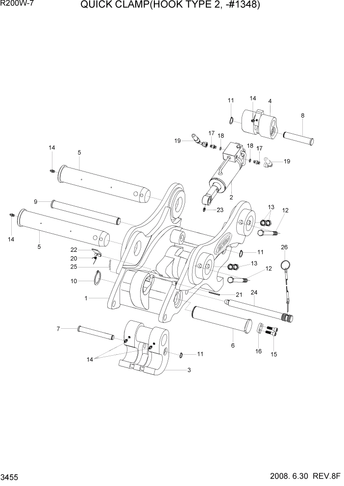 Схема запчастей Hyundai R200W7 - PAGE 3455 QUICK CLAMP(HOOK TYPE 2, -#1348) ГИДРАВЛИЧЕСКАЯ СИСТЕМА