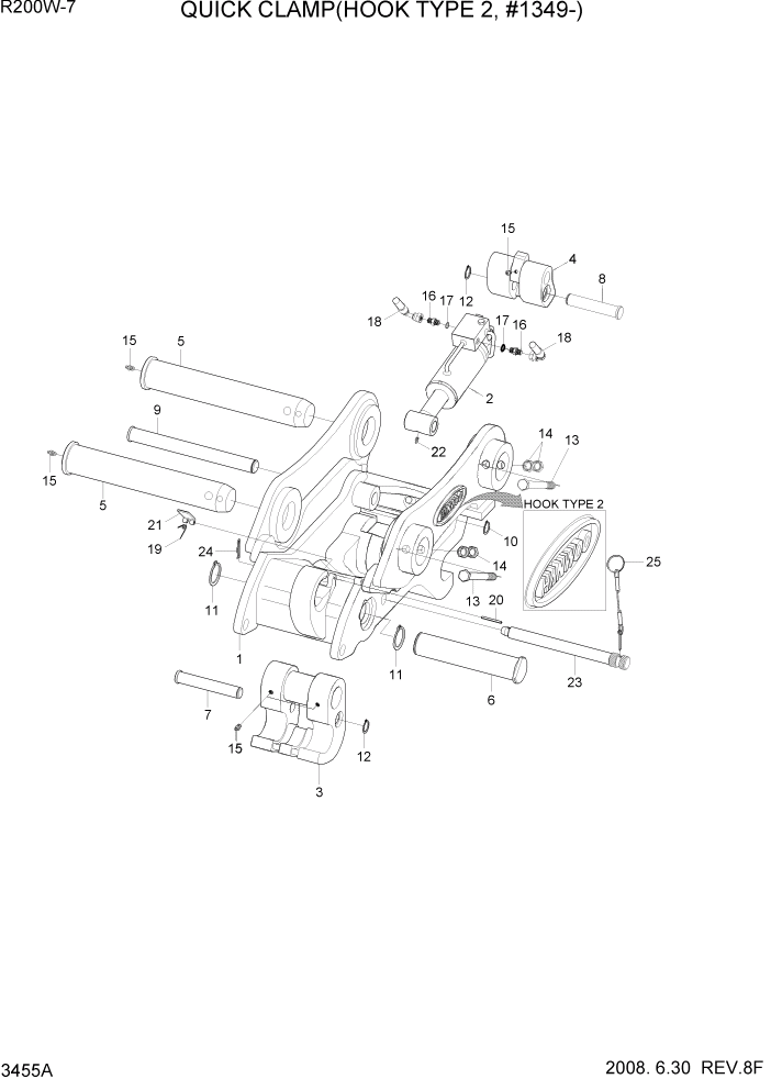 Схема запчастей Hyundai R200W7 - PAGE 3455A QUICK CLAMP(HOOK TYPE 2, #1349-) ГИДРАВЛИЧЕСКАЯ СИСТЕМА