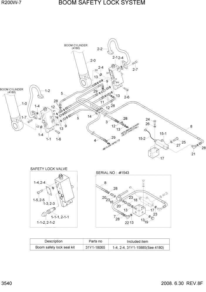 Схема запчастей Hyundai R200W7 - PAGE 3540 BOOM SAFETY LOCK SYSTEM ГИДРАВЛИЧЕСКАЯ СИСТЕМА