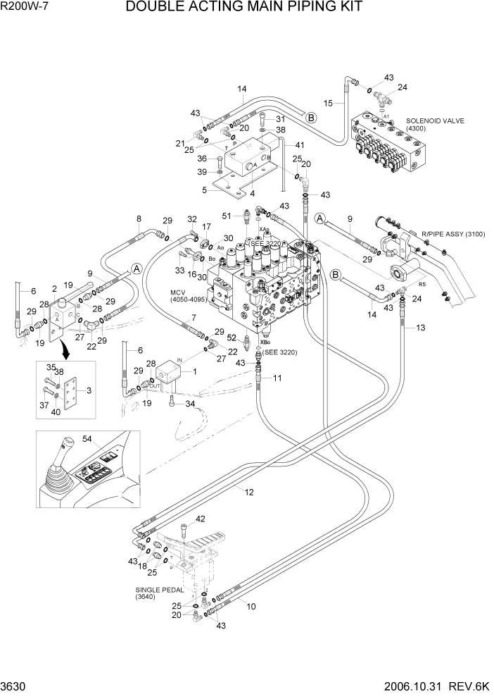 Схема запчастей Hyundai R200W7 - PAGE 3630 DOUBLE ACTING MAIN PIPING KIT ГИДРАВЛИЧЕСКАЯ СИСТЕМА