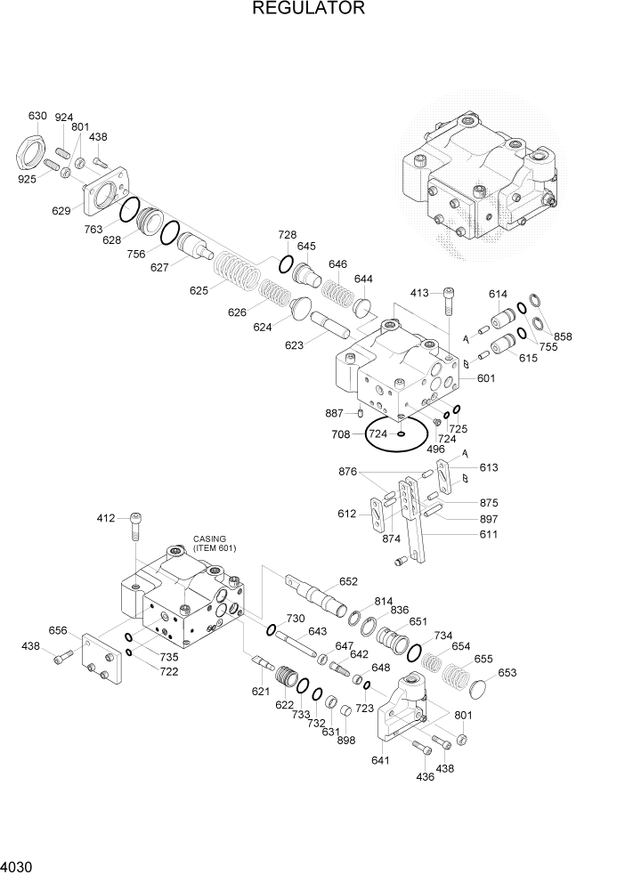 Схема запчастей Hyundai R200W7 - PAGE 4030 REGULATOR ГИДРАВЛИЧЕСКИЕ КОМПОНЕНТЫ