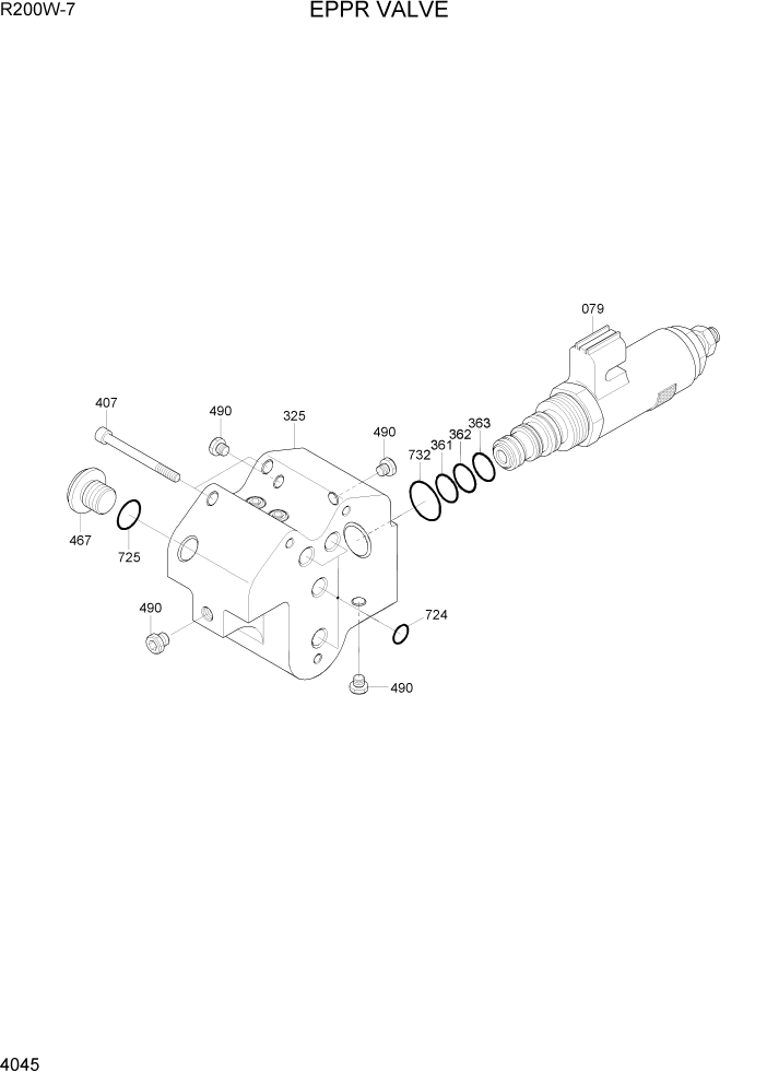 Схема запчастей Hyundai R200W7 - PAGE 4045 EPPR VALVE ГИДРАВЛИЧЕСКИЕ КОМПОНЕНТЫ