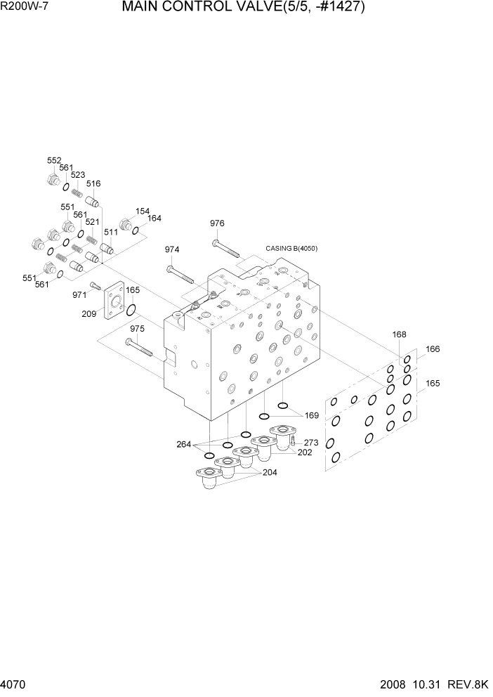 Схема запчастей Hyundai R200W7 - PAGE 4070 MAIN CONTROL VALVE(5/5, -#1427) ГИДРАВЛИЧЕСКИЕ КОМПОНЕНТЫ