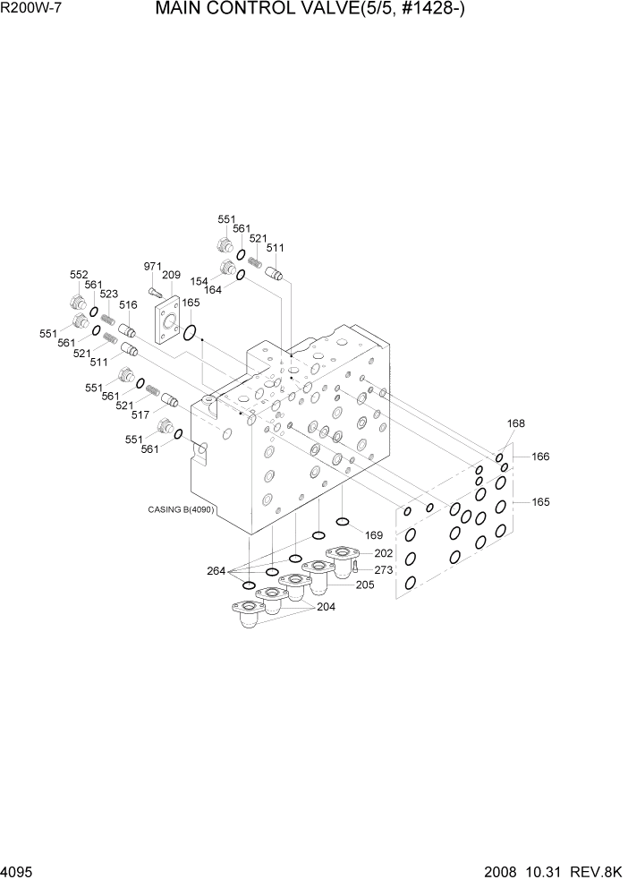 Схема запчастей Hyundai R200W7 - PAGE 4095 MAIN CONTROL VALVE(5/5, #1428-) ГИДРАВЛИЧЕСКИЕ КОМПОНЕНТЫ