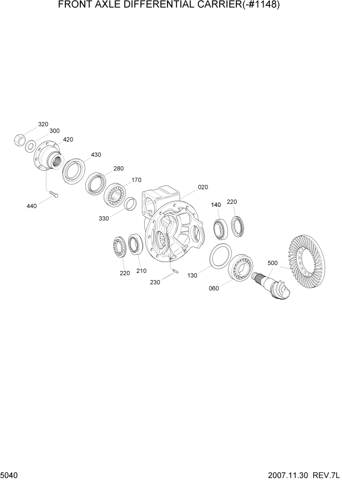 Схема запчастей Hyundai R200W7 - PAGE 5040 FRONT AXLE DIFFERENTIAL CARRIER(-#1148) ТРАНСМИССИЯ