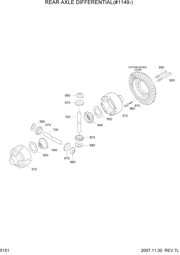 Схема запчастей Hyundai R200W7 - PAGE 5151 REAR AXLE DIFFERENTIAL(#1149-) ТРАНСМИССИЯ