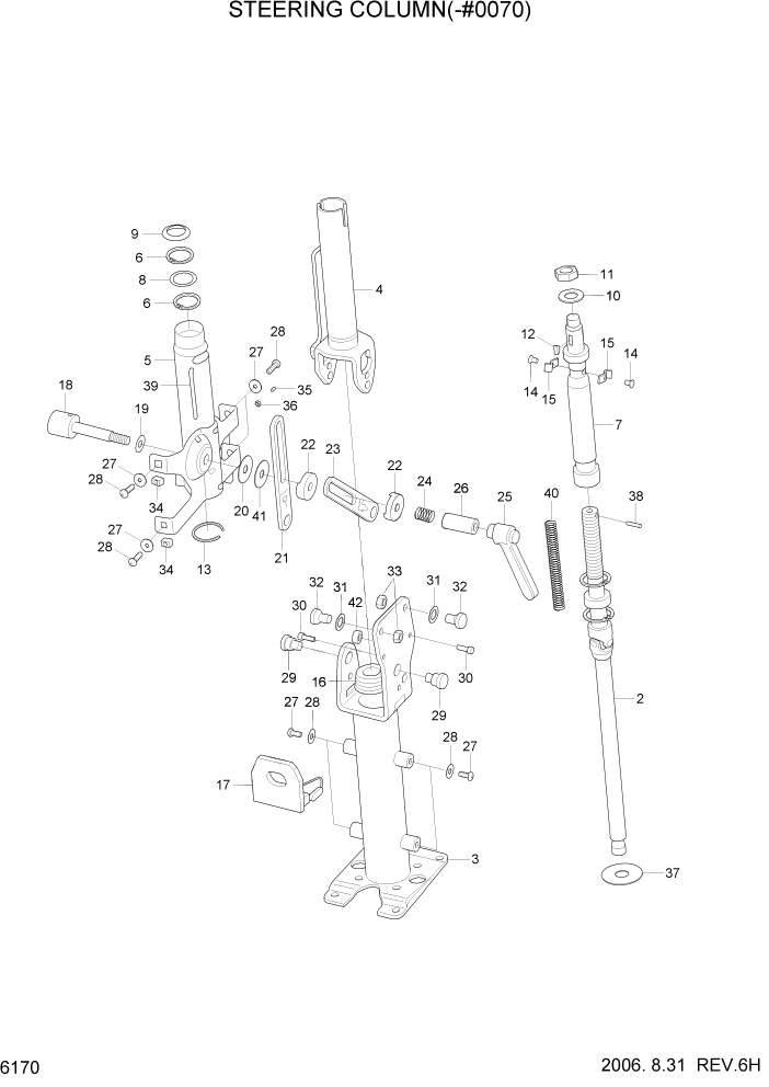 Схема запчастей Hyundai R200W7 - PAGE 6170 STEERING COLUMN(-#0070) СТРУКТУРА