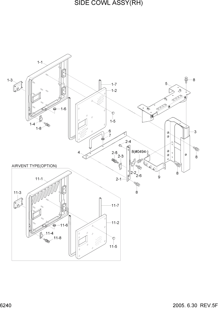 Схема запчастей Hyundai R200W7 - PAGE 6240 SIDE COWL ASSY(RH) СТРУКТУРА