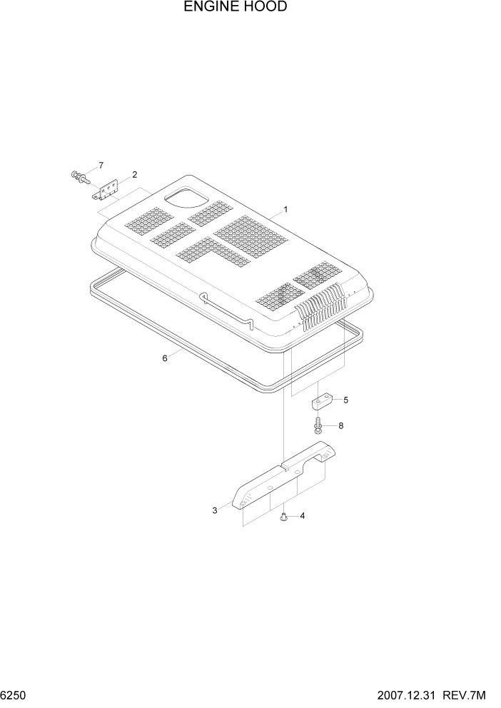 Схема запчастей Hyundai R200W7 - PAGE 6250 ENGINE HOOD СТРУКТУРА