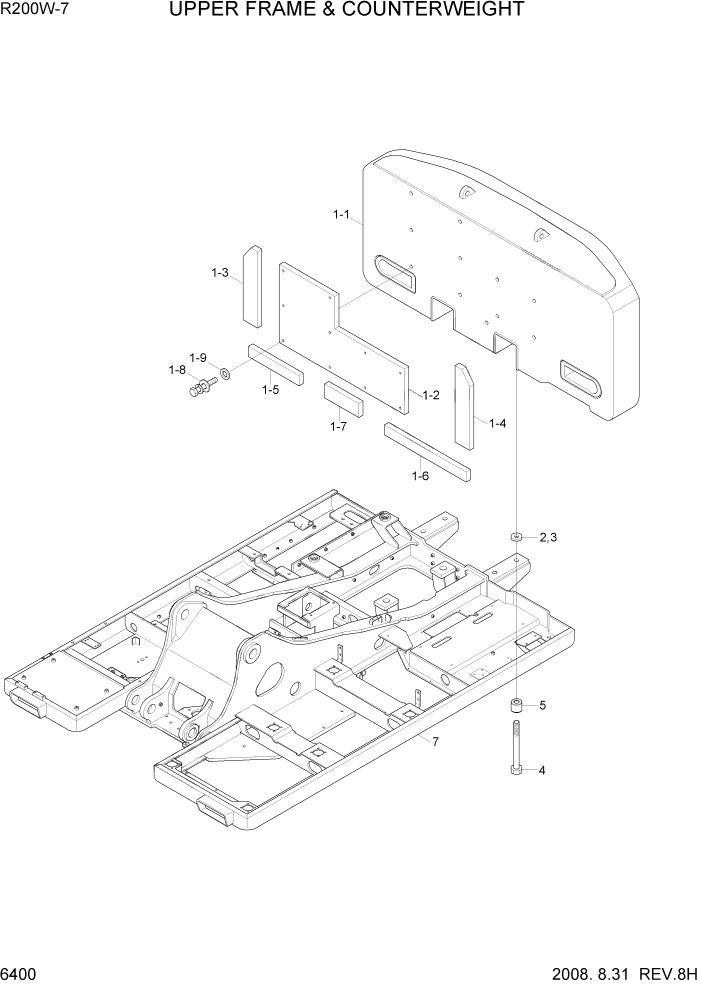 Схема запчастей Hyundai R200W7 - PAGE 6400 UPPER FRAME & COUNTERWEIGHT СТРУКТУРА