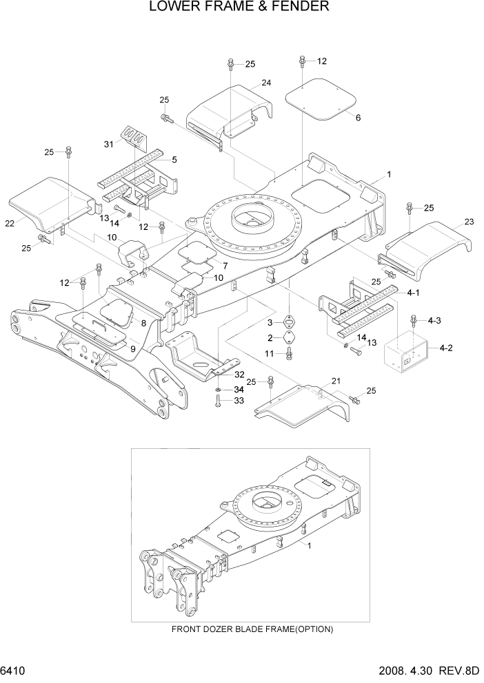 Схема запчастей Hyundai R200W7 - PAGE 6410 LOWER FRAME & FENDER СТРУКТУРА