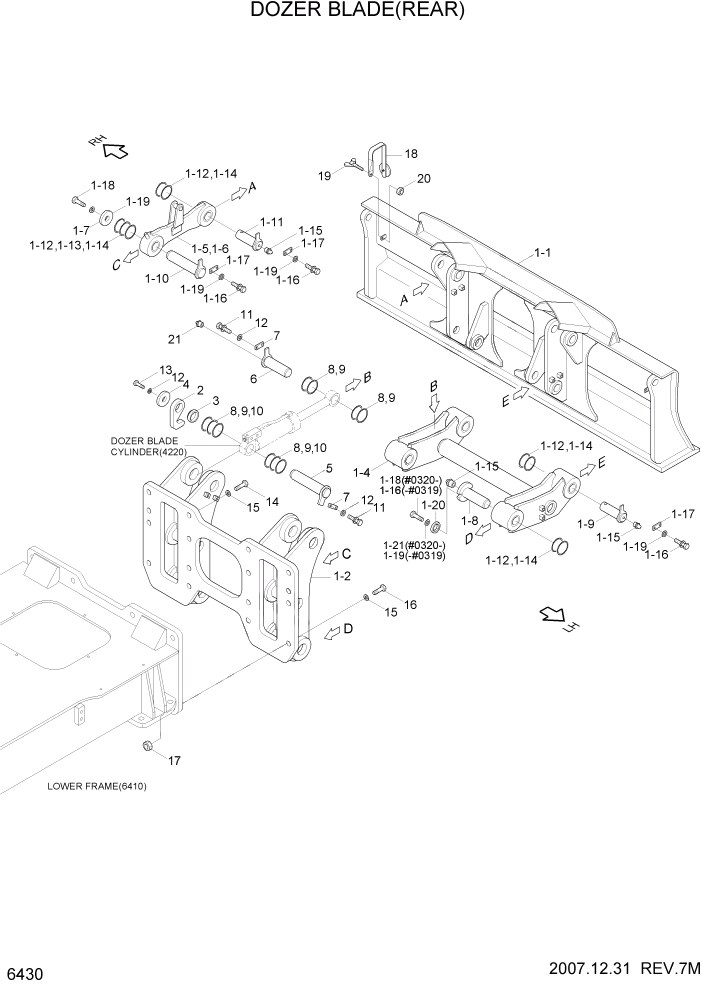 Схема запчастей Hyundai R200W7 - PAGE 6430 DOZER BLADE(REAR) СТРУКТУРА