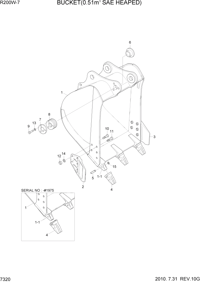 Схема запчастей Hyundai R200W7 - PAGE 7320 BUCKET(0.51M3 SAE HEAPED) РАБОЧЕЕ ОБОРУДОВАНИЕ