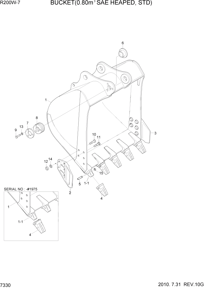 Схема запчастей Hyundai R200W7 - PAGE 7330 BUCKET(0.80M3 SAE HEAPED, STD) РАБОЧЕЕ ОБОРУДОВАНИЕ