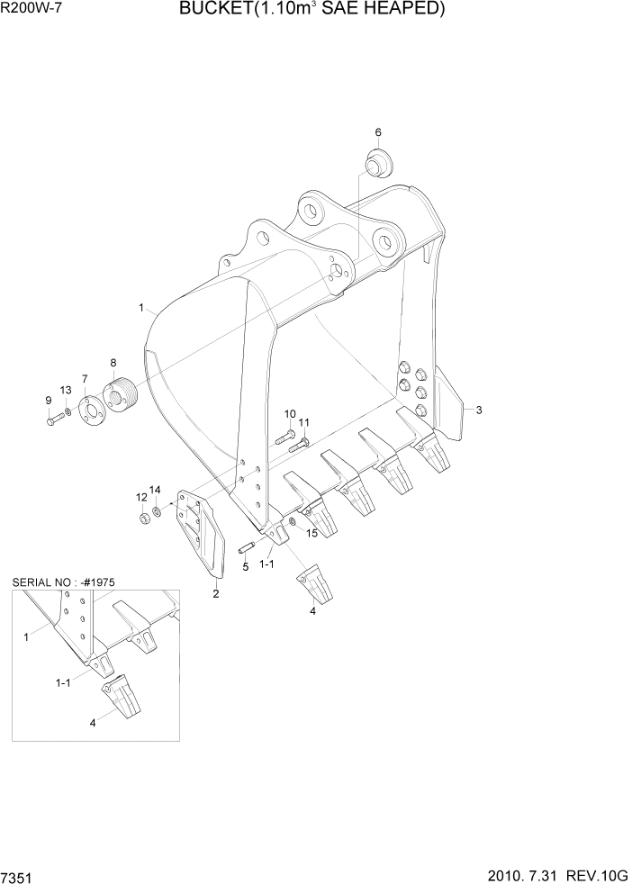 Схема запчастей Hyundai R200W7 - PAGE 7351 BUCKET(1.10M3 SAE HEAPED) РАБОЧЕЕ ОБОРУДОВАНИЕ
