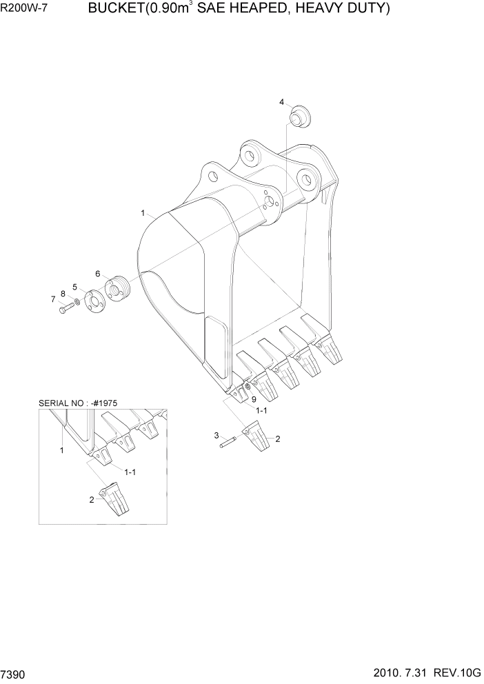 Схема запчастей Hyundai R200W7 - PAGE 7390 BUCKET(0.90M3 SAE HEAPED, HEAVY DUTY) РАБОЧЕЕ ОБОРУДОВАНИЕ