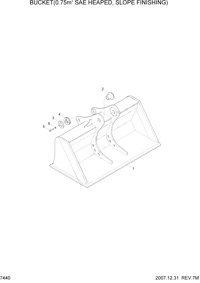 Схема запчастей Hyundai R200W7 - PAGE 7440 BUCKET(0.75M3 SAE HEAPED, S/FINISHING) РАБОЧЕЕ ОБОРУДОВАНИЕ