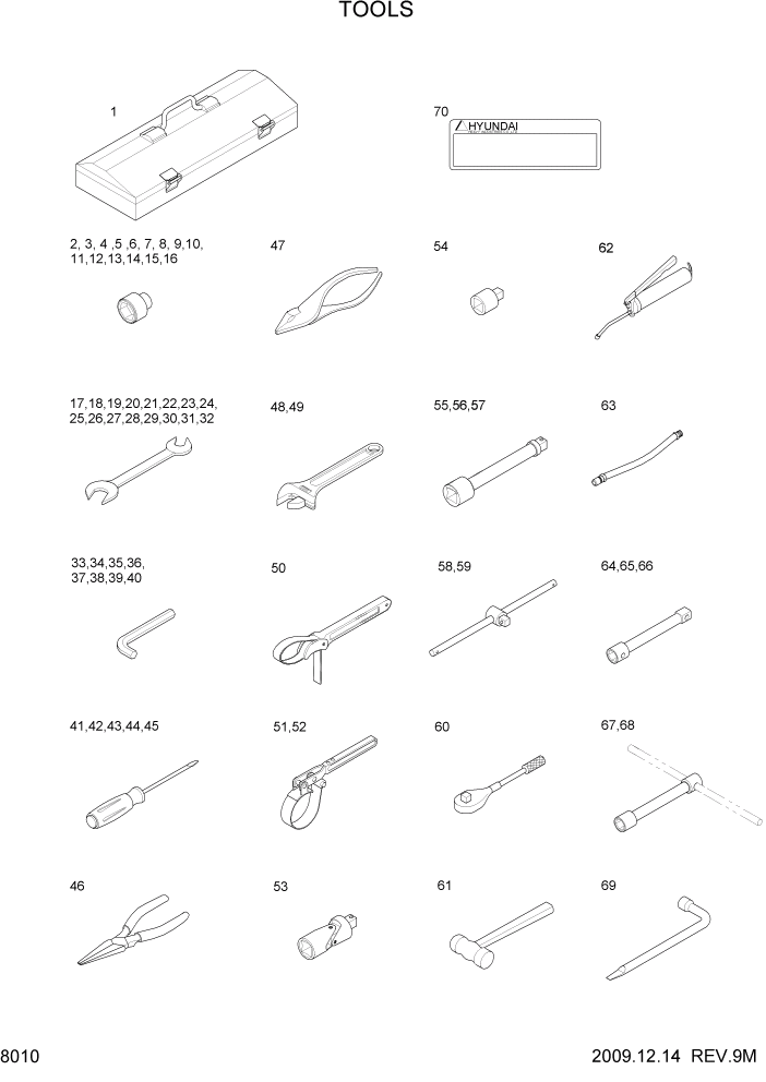 Схема запчастей Hyundai R200W7 - PAGE 8010 TOOLS ДРУГИЕ ЧАСТИ