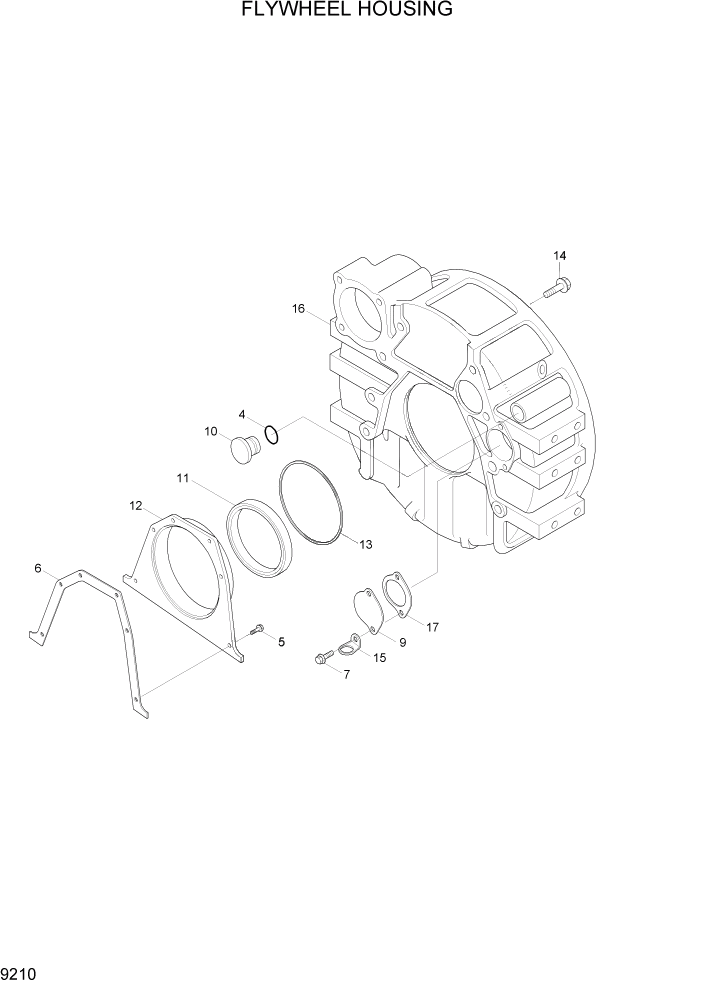 Схема запчастей Hyundai R200W7 - PAGE 9210 FLYWHEEL HOUSING ДВИГАТЕЛЬ БАЗА