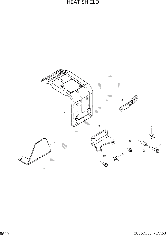 Схема запчастей Hyundai R200W7 - PAGE 9590 HEAT SHIELD ДВИГАТЕЛЬ БАЗА