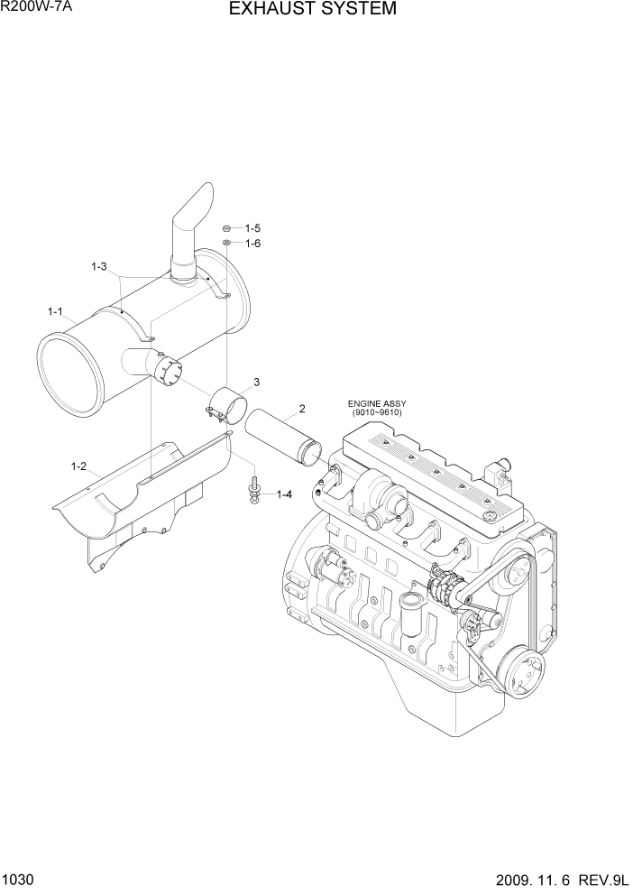 Схема запчастей Hyundai R200W7A - PAGE 1030 EXHAUST SYSTEM СИСТЕМА ДВИГАТЕЛЯ