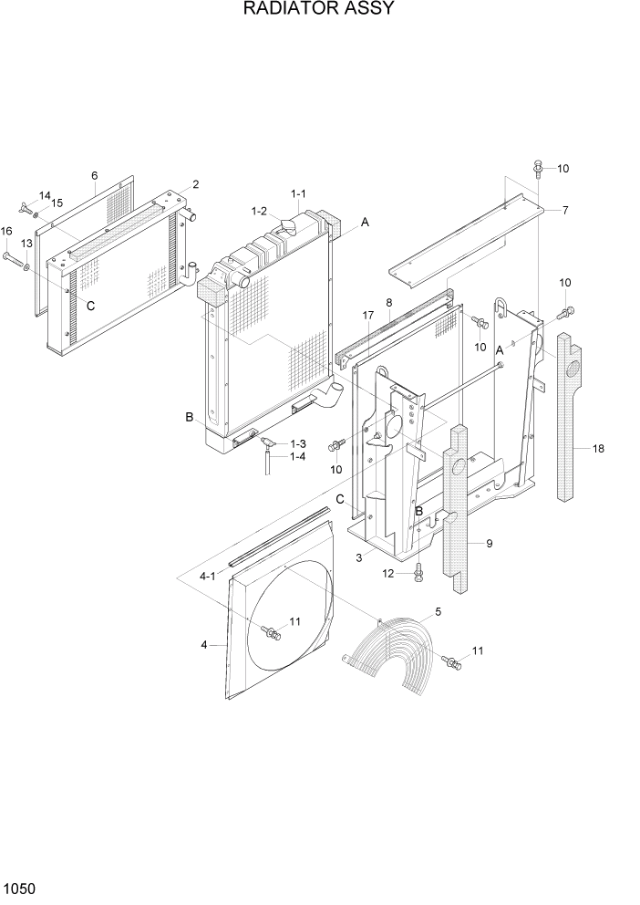 Схема запчастей Hyundai R200W7A - PAGE 1050 RADIATOR ASSY СИСТЕМА ДВИГАТЕЛЯ