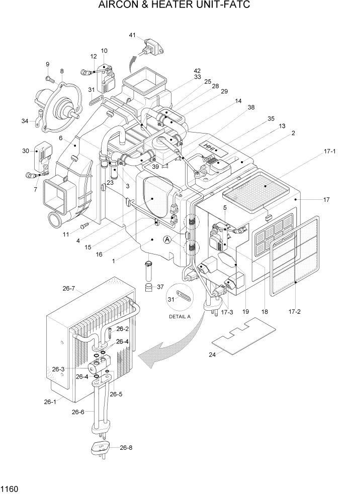 Схема запчастей Hyundai R200W7A - PAGE 1160 AIRCON & HEATER UNIT-FATC СИСТЕМА ДВИГАТЕЛЯ