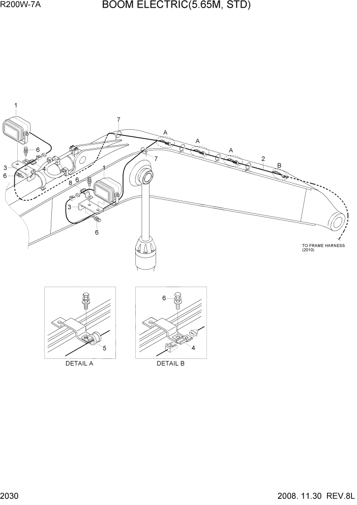 Схема запчастей Hyundai R200W7A - PAGE 2030 BOOM ELECTRIC(5.65M, STD) ЭЛЕКТРИЧЕСКАЯ СИСТЕМА