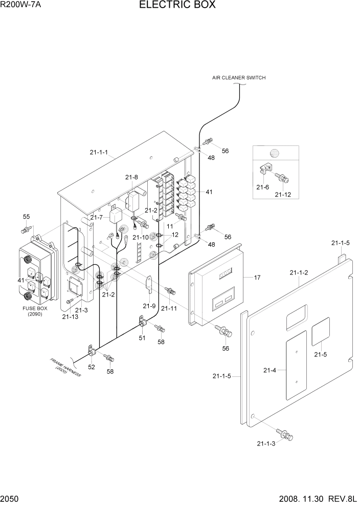 Схема запчастей Hyundai R200W7A - PAGE 2050 ELECTRIC BOX ЭЛЕКТРИЧЕСКАЯ СИСТЕМА