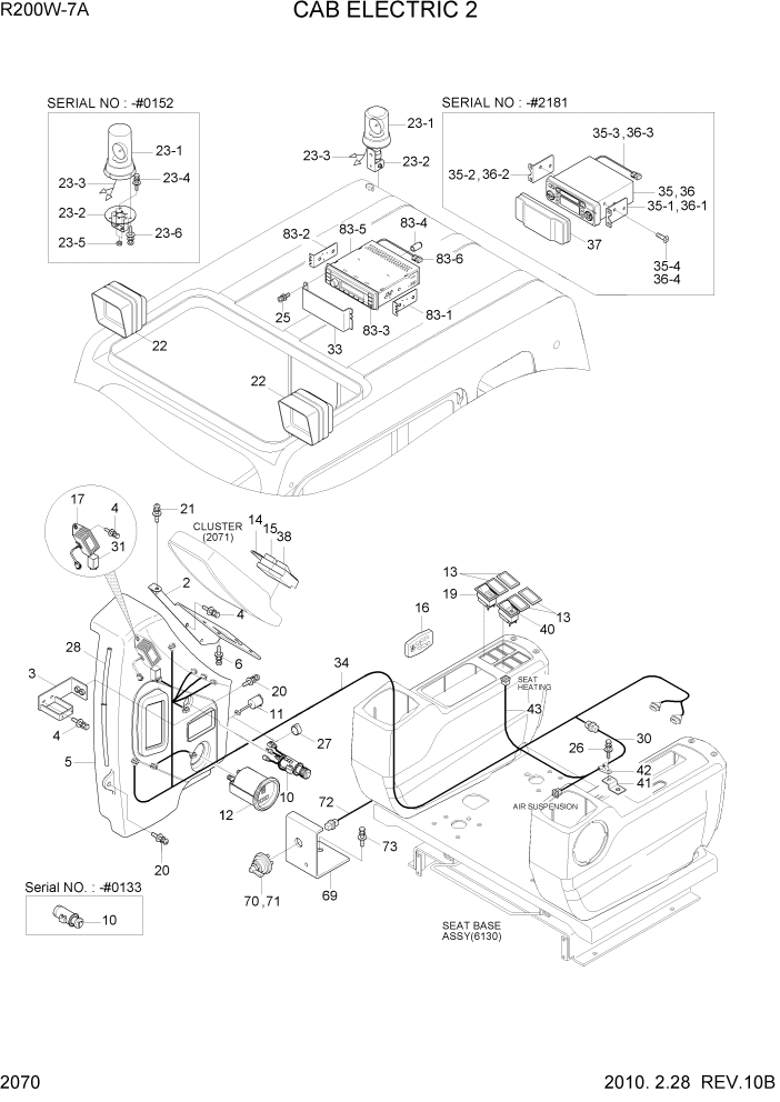 Схема запчастей Hyundai R200W7A - PAGE 2070 CAB ELECTRIC 2 ЭЛЕКТРИЧЕСКАЯ СИСТЕМА