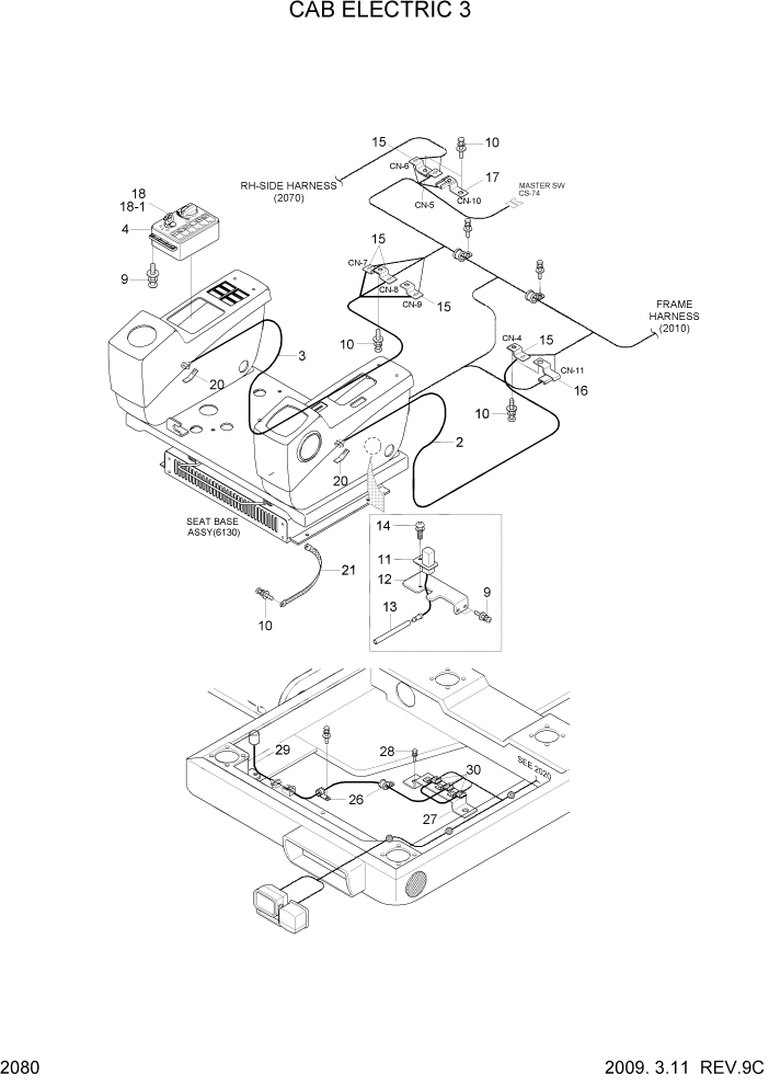 Схема запчастей Hyundai R200W7A - PAGE 2080 CAB ELECTRIC 3 ЭЛЕКТРИЧЕСКАЯ СИСТЕМА