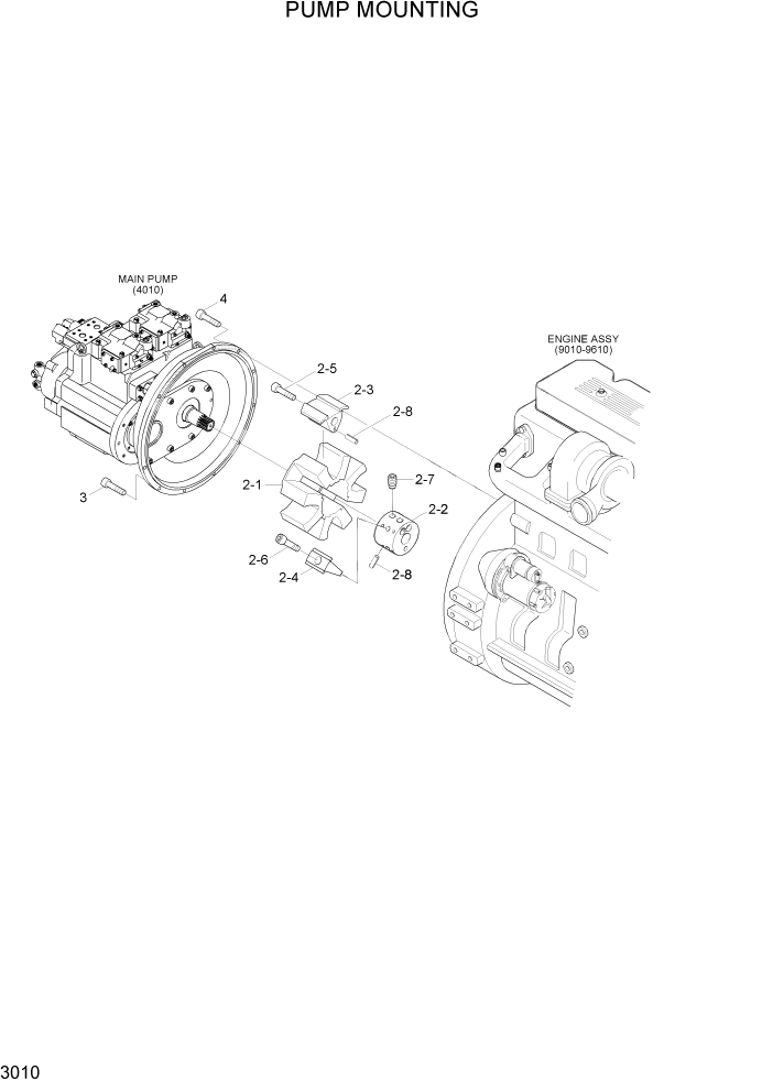 Схема запчастей Hyundai R200W7A - PAGE 3010 PUMP MOUNTING ГИДРАВЛИЧЕСКАЯ СИСТЕМА