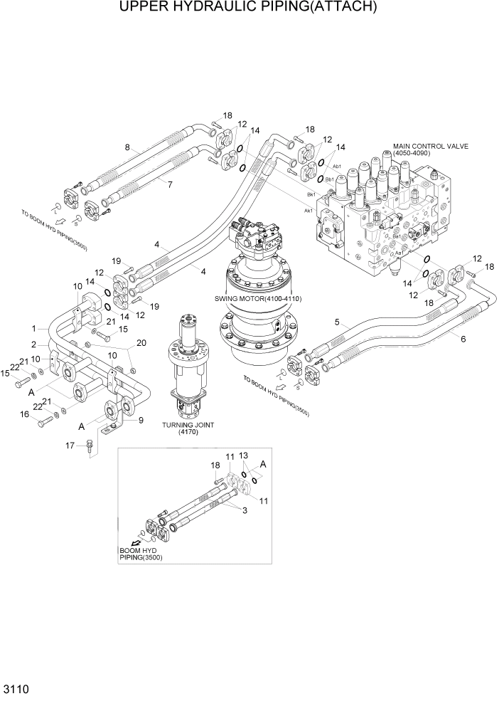 Схема запчастей Hyundai R200W7A - PAGE 3110 UPPER HYDRAULIC PIPING(ATTACH) ГИДРАВЛИЧЕСКАЯ СИСТЕМА