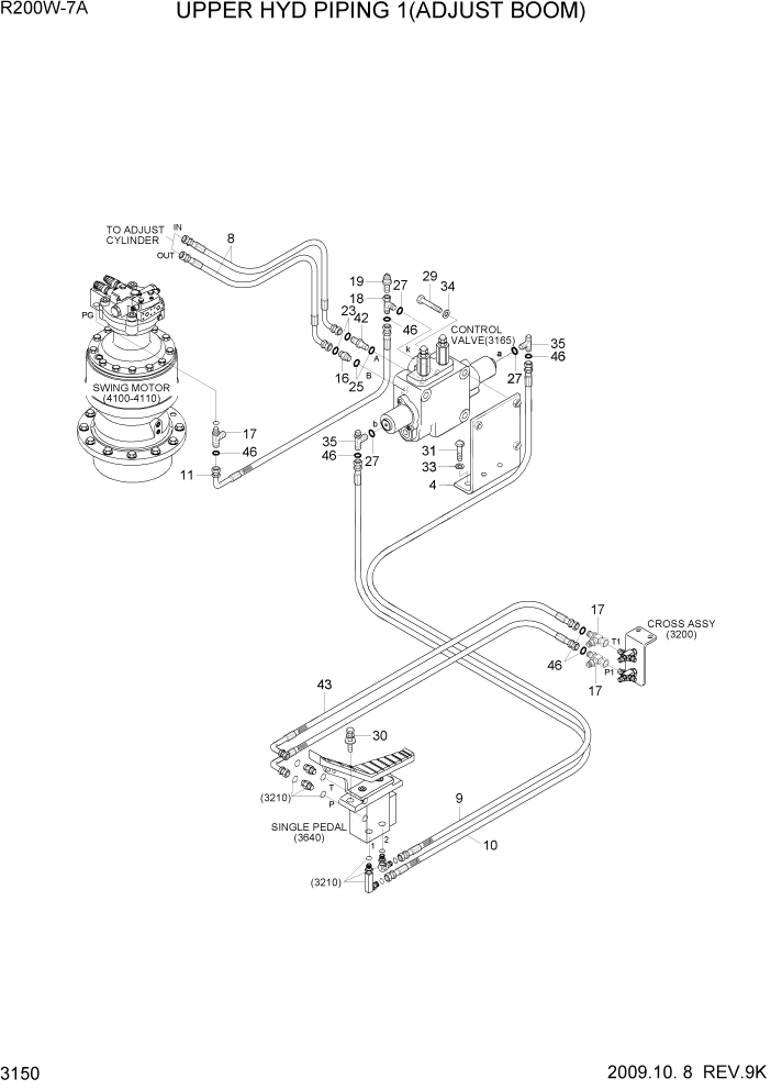 Схема запчастей Hyundai R200W7A - PAGE 3150 UPPER HYD PIPING 1(ADJUST BOOM) ГИДРАВЛИЧЕСКАЯ СИСТЕМА