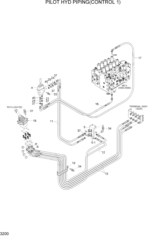 Схема запчастей Hyundai R200W7A - PAGE 3200 PILOT HYD PIPING(CONTROL 1) ГИДРАВЛИЧЕСКАЯ СИСТЕМА