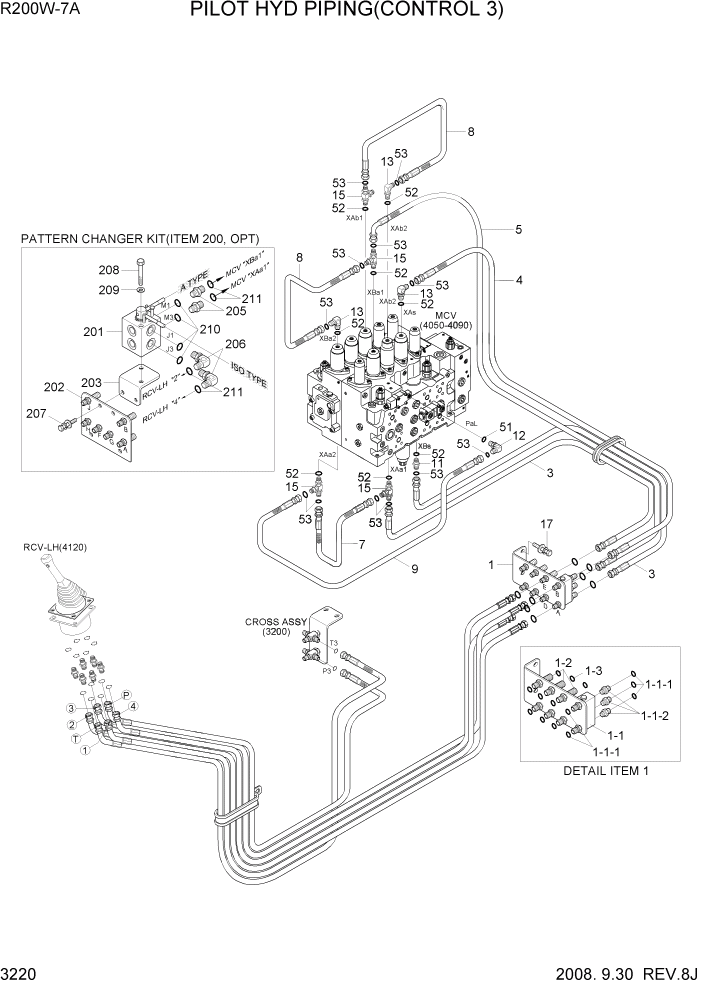 Схема запчастей Hyundai R200W7A - PAGE 3220 PILOT HYD PIPING(CONTROL 3) ГИДРАВЛИЧЕСКАЯ СИСТЕМА