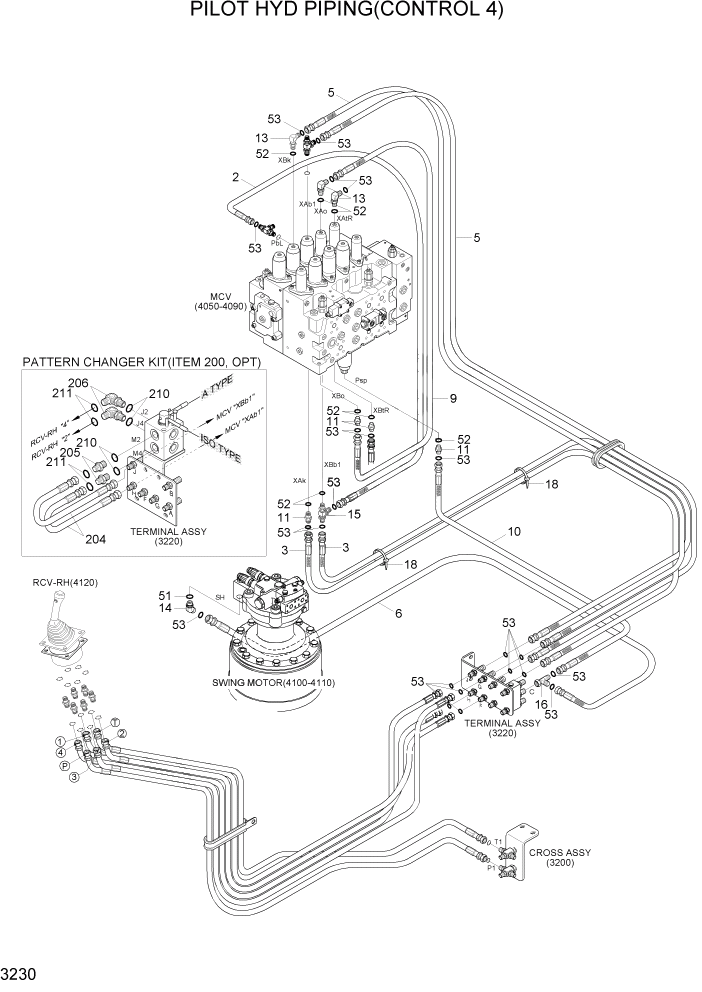 Схема запчастей Hyundai R200W7A - PAGE 3230 PILOT HYD PIPING(CONTROL 4) ГИДРАВЛИЧЕСКАЯ СИСТЕМА