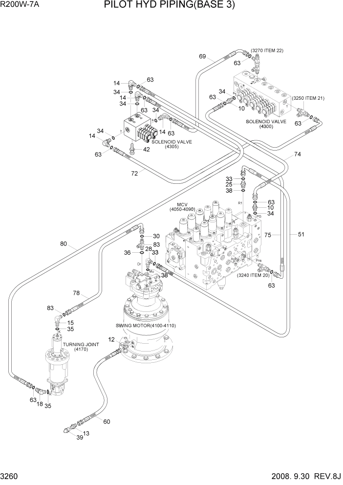 Схема запчастей Hyundai R200W7A - PAGE 3260 PILOT HYD PIPING(BASE 3) ГИДРАВЛИЧЕСКАЯ СИСТЕМА