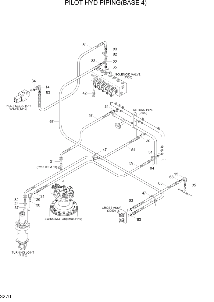 Схема запчастей Hyundai R200W7A - PAGE 3270 PILOT HYD PIPING(BASE 4) ГИДРАВЛИЧЕСКАЯ СИСТЕМА