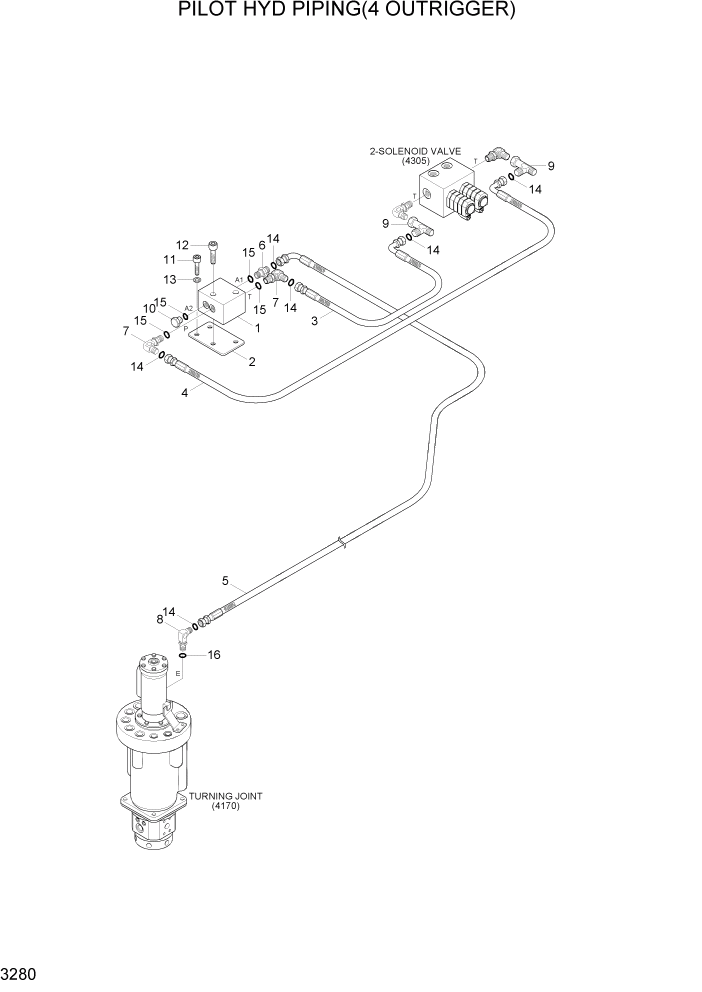 Схема запчастей Hyundai R200W7A - PAGE 3280 PILOT HYD PIPING(4 OUTRIGGER) ГИДРАВЛИЧЕСКАЯ СИСТЕМА