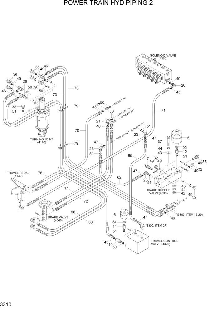 Схема запчастей Hyundai R200W7A - PAGE 3310 POWER TRAIN HYD PIPING 2 ГИДРАВЛИЧЕСКАЯ СИСТЕМА