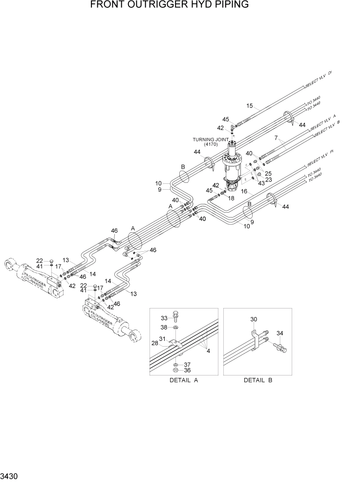 Схема запчастей Hyundai R200W7A - PAGE 3430 FRONT OUTRIGGER HYD PIPING ГИДРАВЛИЧЕСКАЯ СИСТЕМА